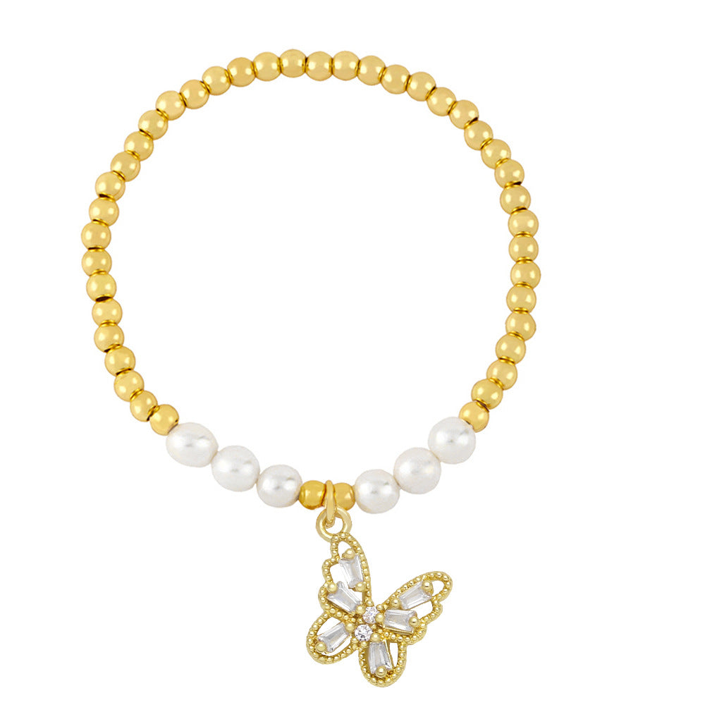 Wholesale Pearl Beaded Butterfly Copper Bracelet